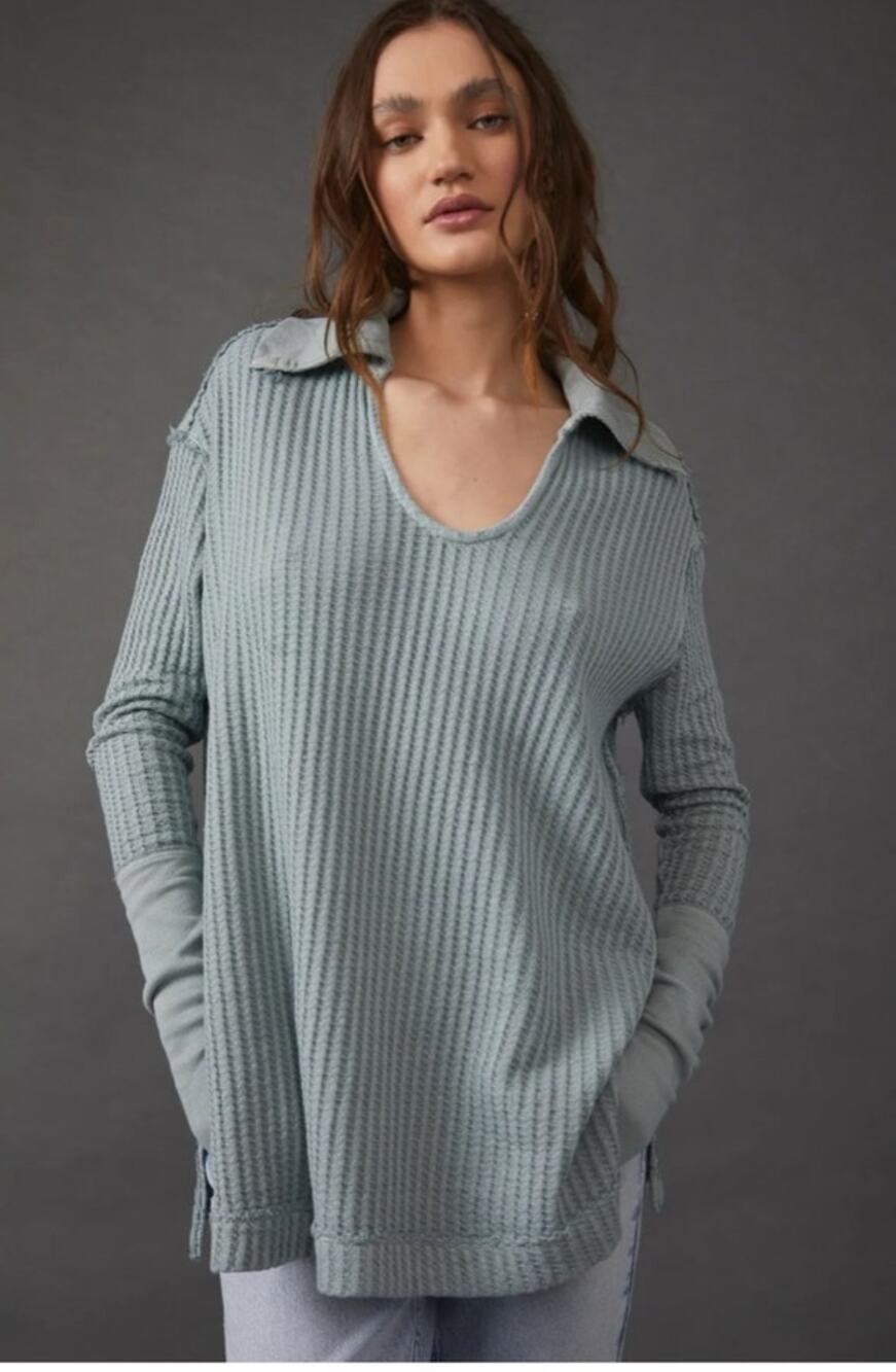 We The Free Raymond Waffle Knit Thermal Tunic Oversized Boho Layer Top S